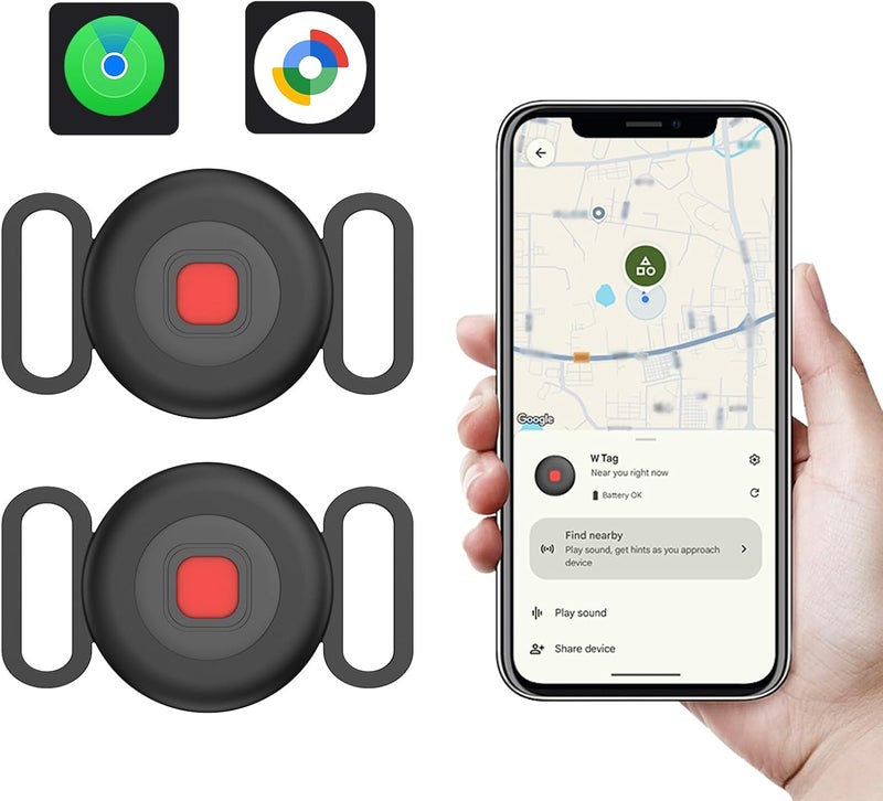 Hyphoon Bluetooth Dog Tracker Tag, Pet Tracker for Dogs with Silicone Collar Holder, Works with Apple Find My & Android Find Hub, IP67 Waterproof Anti-Lost Locator, Black 2 Pack - Image 1